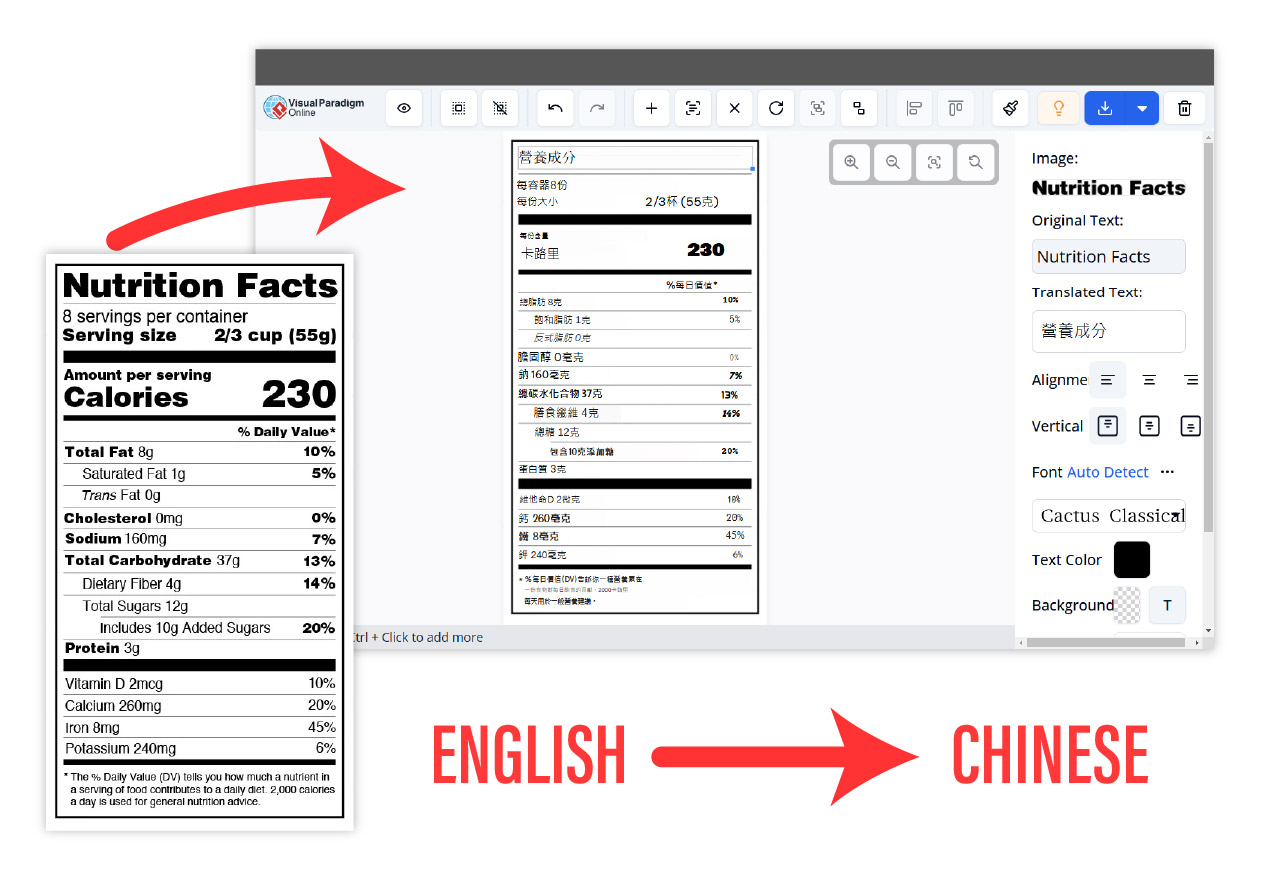 Translate a product label from English to Chinese for your Asian customers