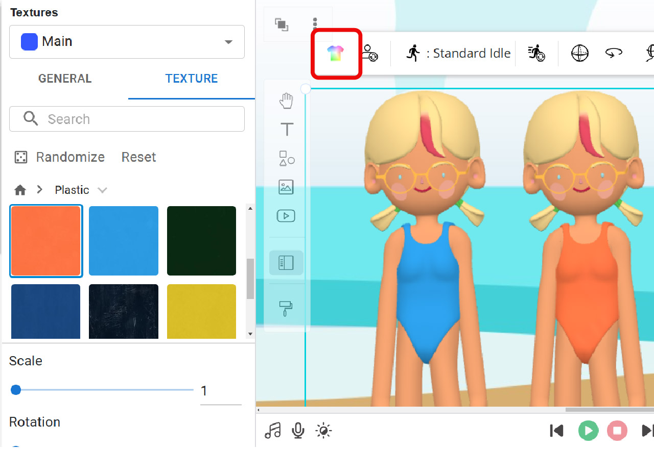 The AniFuzion animation dashboard showing 3D character customization tools